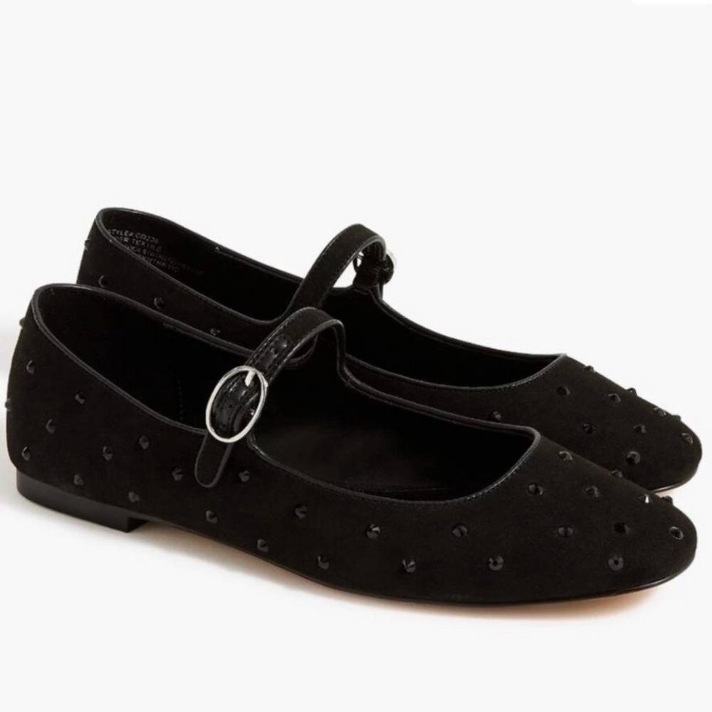 New! J. Crew Rhinestone Mary Jane Black Flats Shoes 9.5